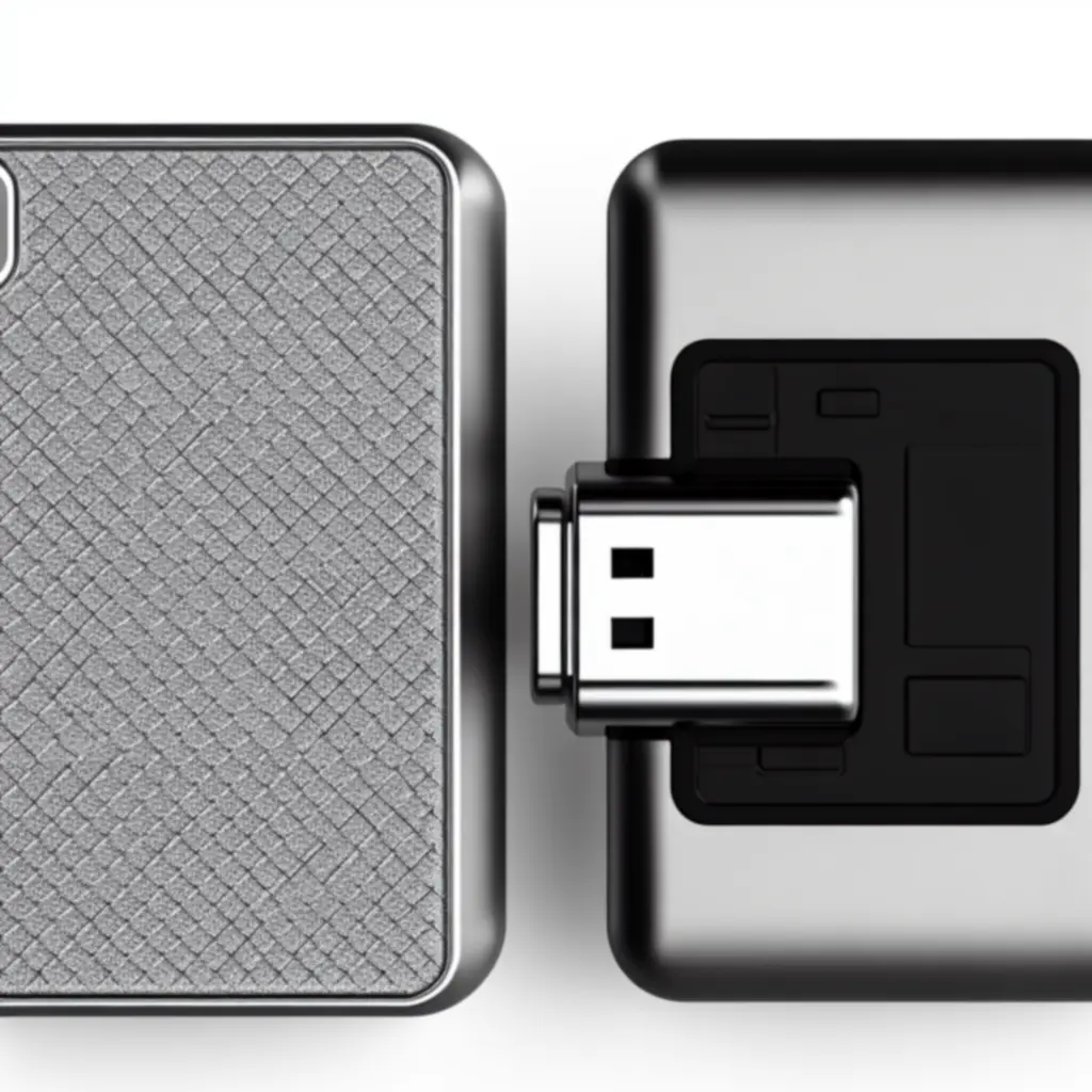 Zbliżenie na detale nowoczesnego akcesorium do elektroniki, pokazujące fakturę materiału i porty
