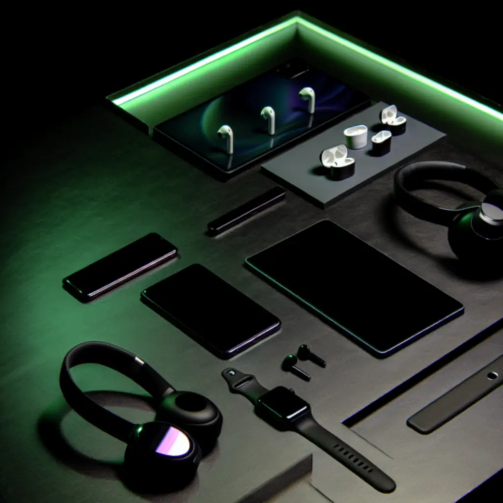 Zestaw nowoczesnych urządzeń elektronicznych w stylu high-tech