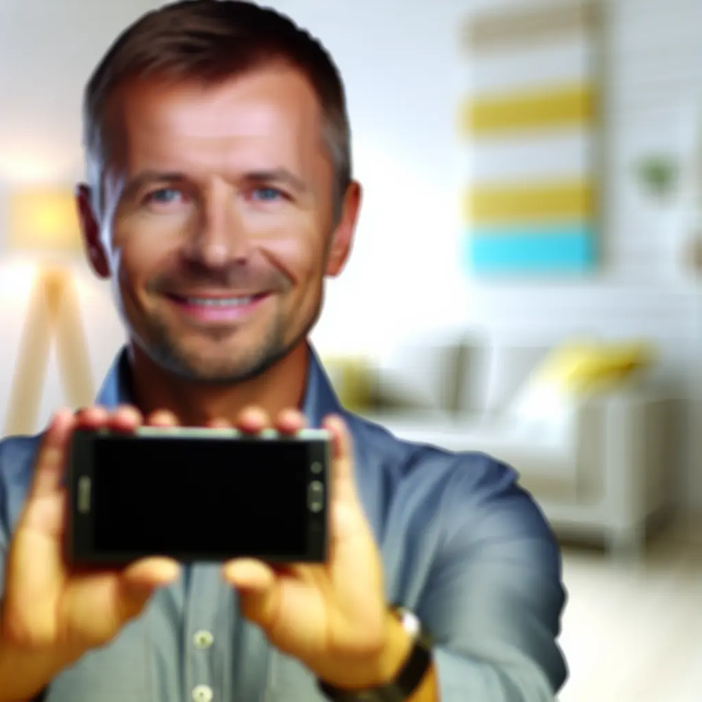 Portret zadowolonego użytkownika trzymającego nowoczesny gadżet