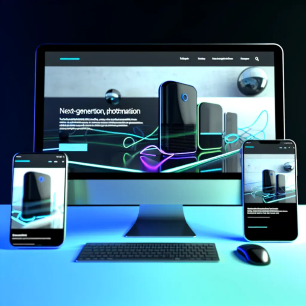 Minimalistyczny, cyfrowy interfejs sklepu internetowego z wyeksponowanymi produktami elektronicznymi