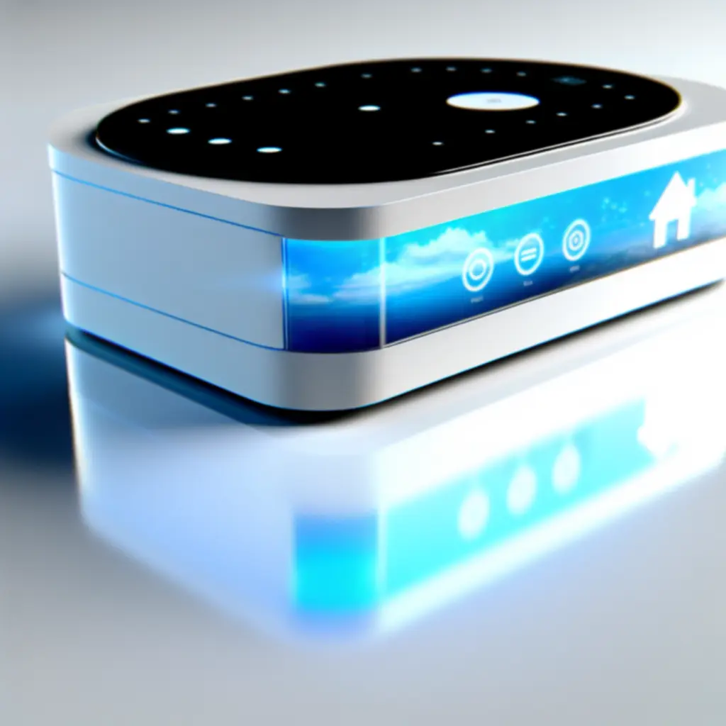Nowoczesny smart home hub na tle inteligentnego mieszkania